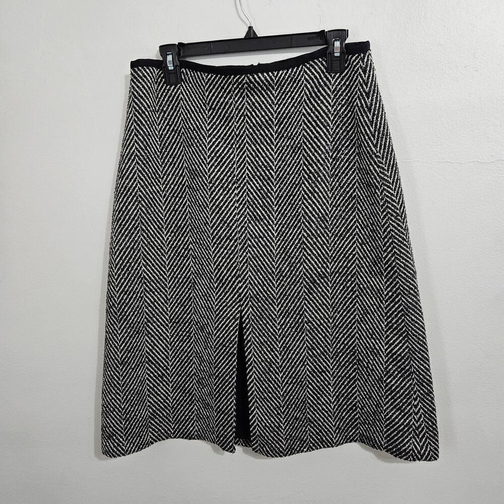 Ann Taylor Black Herringbone A Line Wool Blend Midi Skirt 8.